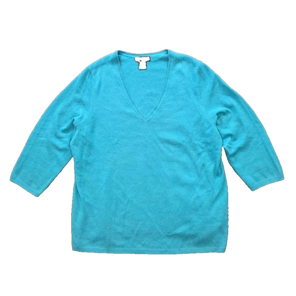 VTG 90s Lord & Taylor 100% Cashmere V-Neck Sweater 1X blue top A011526